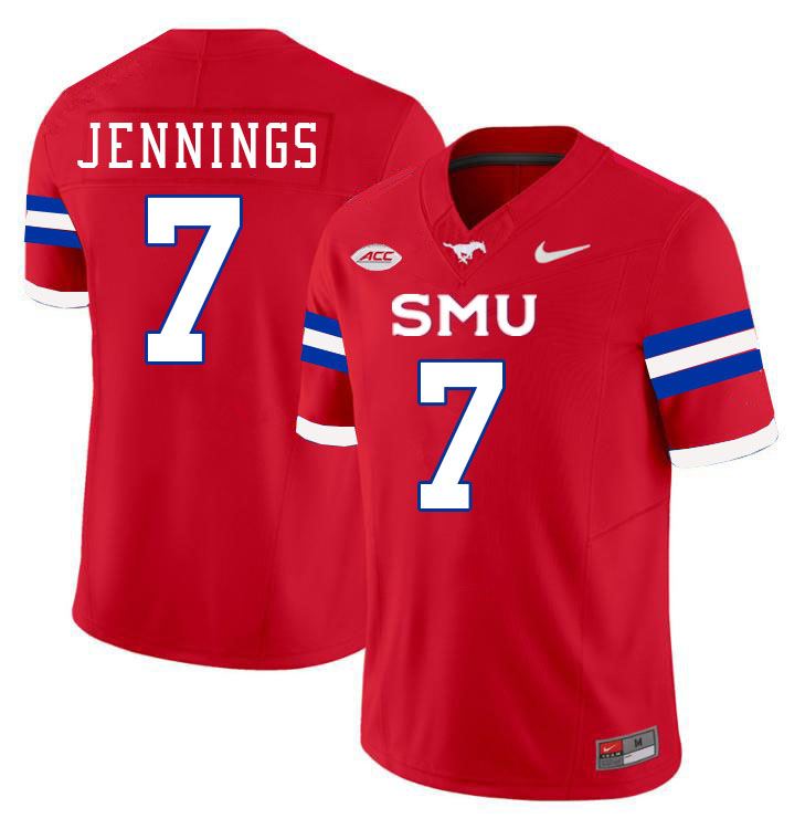 SMU Mustangs #7 Kevin Jennings Jersey College Football Uniforms-Red